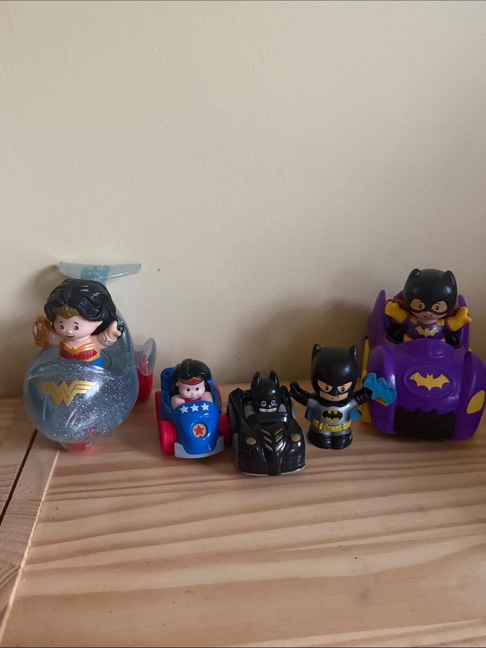 DC batman batgirl wonderwoman little people figures, wheelies, and cars